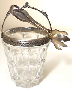 Small Antique 800 Silver And Glass Ice Bucket And Tongs With Maker S Marks