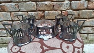Lot 4 Antique Wmf Jugendstil Art Nouveau Tea Glass Cup Holders W Butter Dish