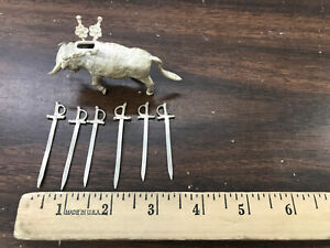 Sterling Silver Fighting Bull Toothpick Holder With 6 Sword Toothpicks 64 Grams