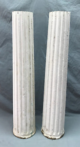 Antique Pair 35 Tall Wooden Planter Stands Shabby Fluted Columns Vtg 588 23b