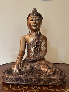 Buddha Sakyamuni Burmese Wood Golden Gilded Statue