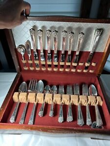 Vntg Wm Rogers Son Is 45 Pc Silverplate Flatware Wood Storage Chest April