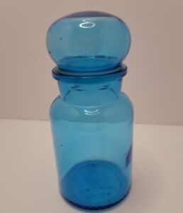 Vintage Blue Apothecary Glass Jar Bottle Container From Belgium 