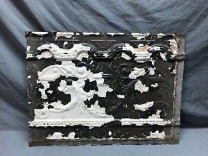 Antique Vtg Tin Ceiling Panel 19 X 26 Shabby White Torch Chic Old 710 24b