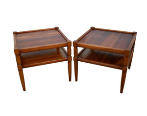 Vintage Pair Of Stickley Mid Century Modern Two Tier Cherry Side End Tables