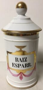 Antique Decorated Porcelain Drugstore Apothecary Medicine Jar Raiz Esparr 