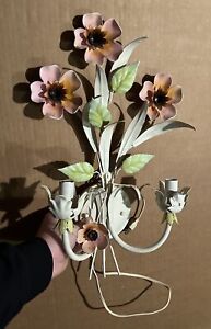 Vintage French Floral Toleware Chandelier Lamp Wall Hanging Restoration