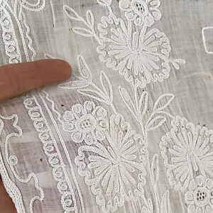 75x28 Tambour Unique Handmade Cornely Antique Lace Curtain Drape Chateau Bed Wh