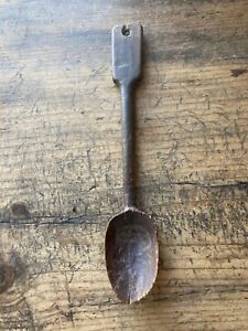 Rare Antique Primitive 18th C Large 12 5 Wooden Serving Spoon Hand Hewn Treen