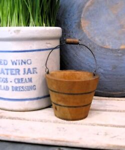 Early Antique Peasware Wood Pail Bucket Salesman Sample Size Original Striping