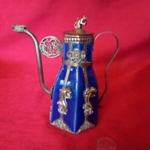 Stunning Chinese Miniature Coffee Pot With Metal Overlay Design