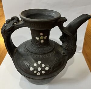 Tibetan Black Pottery Tea Pot Vintage Antique 6 Nixi Pottery Kirin Pot