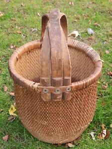 Antique Republic Period Century Woven Willow Chinese Rice Gathering Basket