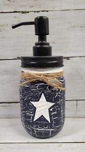 Primitive Crackle Midnight White Star Mason Jar Soap Dispenser Choice Top