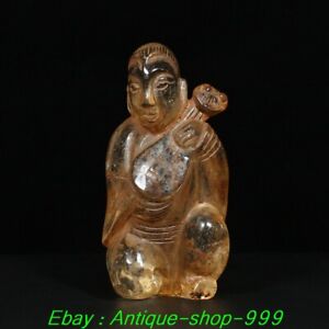 6 Old China Han Dynasty Natural Crystal Carve Beauty Belle Pipa Piano Qin Statue