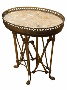 Theodore Alexander Marble Brass Oval Gueridon Directorie Style Table