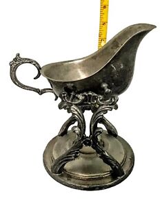 Fb Rogers Silver Co Silver Plate Gravy Boat On Heating Stand Vguc