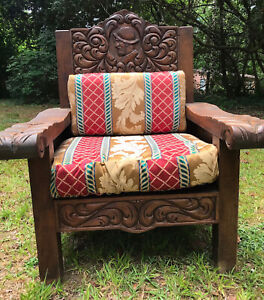 Rare Spanish Mexican Hacienda Hand Carved Wooden Couch Chair Heavily Carved