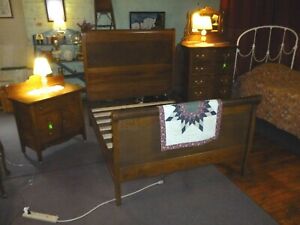 Antique Oak Bed Full Size Bedroom Rolling Pin Top Refinished 1900 S