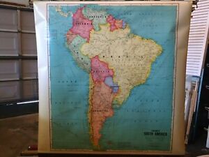 Vintage South America Pull Down Classroom School Map From Akron Ohio