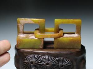 China Collect Dynasty Ancient Culture Old Yellow Jade Stone Lock Signe Seal Pair