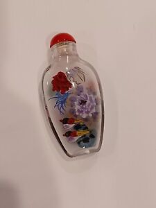 Vintage Reverse Painted Glass Snuff Bottle Ms Alwell
