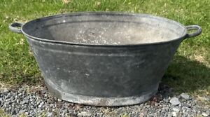 Vintage Old Galvanised Washing Bowl Bath Tub 67cm One Hole In Base