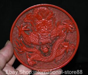 4 8 Marked Old China Red Lacquer Ware Palace Dragon Play Bead Dish Plate