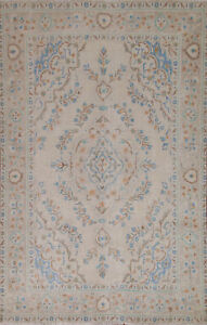 Vintage Ivory Wool Handmade Tebriz Area Rug 6x9 Traditional Living Room Carpet