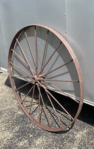 Large Antique 50 Metal Iron Wagon Wheel Farm Barn Find Vintage Steel Yard Art