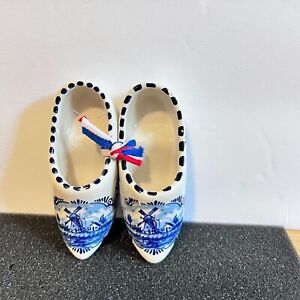 Vintage Delft Blue Porcelain Shoes Mini Dutch Clogs Hand Made Holland Windmills