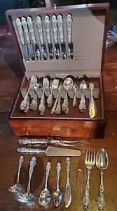 Rare Antique Sterling Silver Irian Service For 8 Boxed Set 90 Pieces