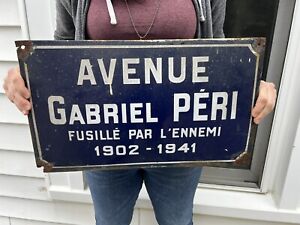 Vtg France Porcelain French St Sign Blue Gabriel Peri Fusille Par L Ennemi