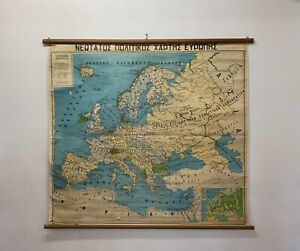 Vintage Europe Pull Down Map Greek Geography Chart Rare Europe Classroom Map