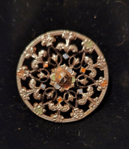 Beautiful Vintage Antique Victorian Button W Cut Steel W Enamel Flowers 1 25in 