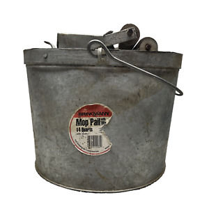 Vintage Mop Bucket Galvanized Metal Wood Wringer Brinkmann 14 Quarts De Luxe