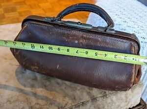 Antique Leather Doctors Bag Brown With Brass Buttons Hardware