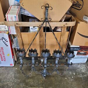 Large Antique Vintage Gothic Sconce Chandelier Ornate Wrought Iron Salvage Old