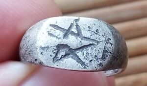 Ancient Roman Empire Solid Silver Legionary Ring Pentagram Protection Talisman