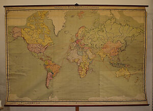 Old School Wall Map World Earth Amazing From Germany 113 13 16x78 5 16in 1925