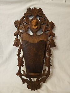 Beautiful Antique Victorian Carved Black Forest Wall Pocket W Carved Lady S Head