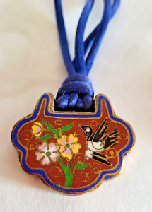 Vintage Antique Chinese Asian Cloisonn Floral Double Sided Pendant Necklace
