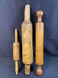 Antique Primitive Rolling Pins Wood Hand Carved One Piece Rustic Patina 1800 S