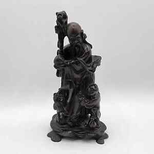 Antique Chinese Hand Carved Wooden Buddha With Child Statue