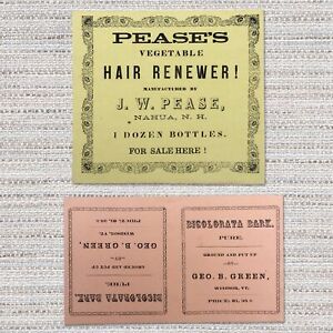 1860 70 S Patent Medicine 3 Hair Renewer Herbal Drug Package Labels Vt Nh