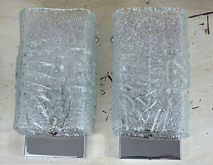 Mid Century Modern Lamps Pair Kalmar Glass Sconces Iceglas Chrome