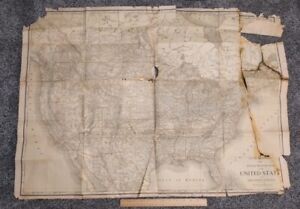 Extremely Damaged Antique United States Map Rand Mcnally Large