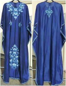Chinese Blue Silk Hand Embroidered Robe Kaftan Dress