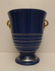 Blue Antique Art Deco Vase By Boch Freres Keramis Era Catteau Faience Gilded