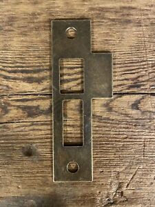 Antique Brass Door Strike Plate Mortise Lock Keeper 3 7 8 3 13 16 3 3 4 